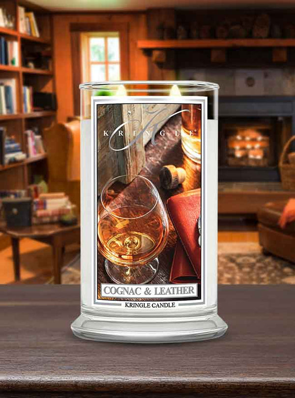 Cognac & Leather Large Classic Jar | Soy Candle - Kringle Candle Israel